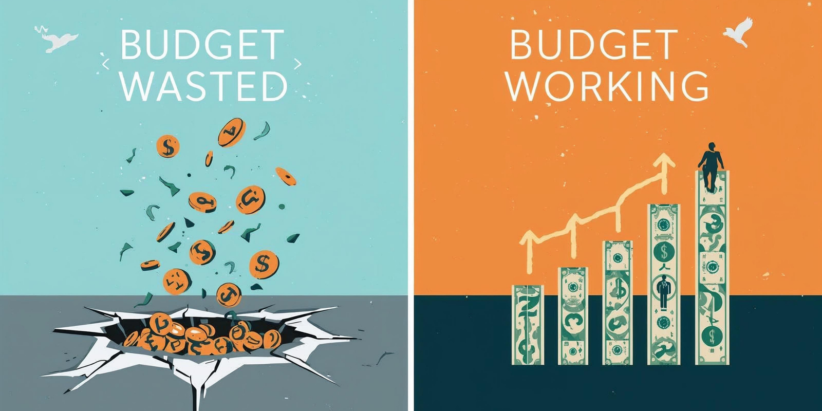 Comparison between Ad budget being wasted and Ad budget being efficiently used.