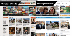 Outdated website design compared to modern mobile-friendly design.