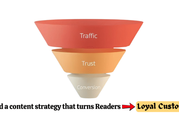 Conversion-focused content strategy funnel showing traffic turning into leads and sales