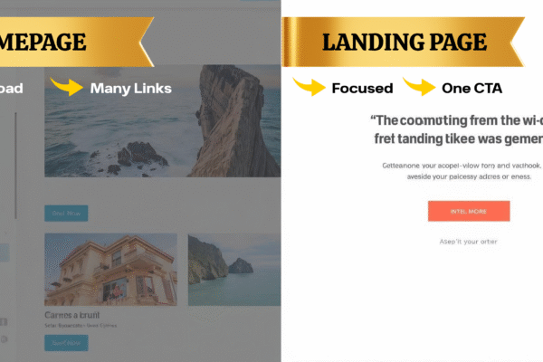 Comparison of homepage and landing page design for sales.
