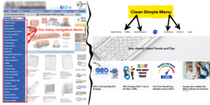 Overcomplicated navigation menu compared to simple website navigation