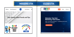 Comparison of weak CTAs versus strong clear call-to-action button